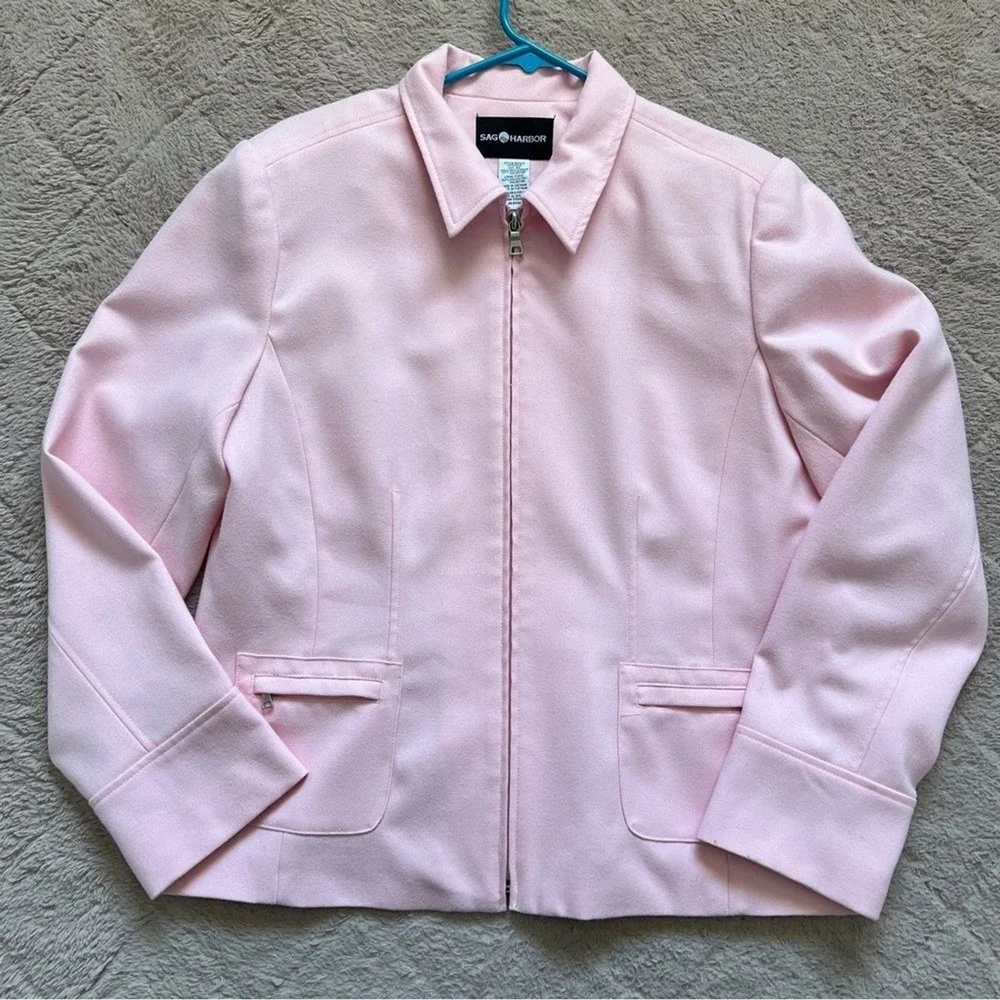 Vtg Sag Harbor Pink Blazer‎ Jacket with Shoulder Pads Preppy Old Money Size 12
